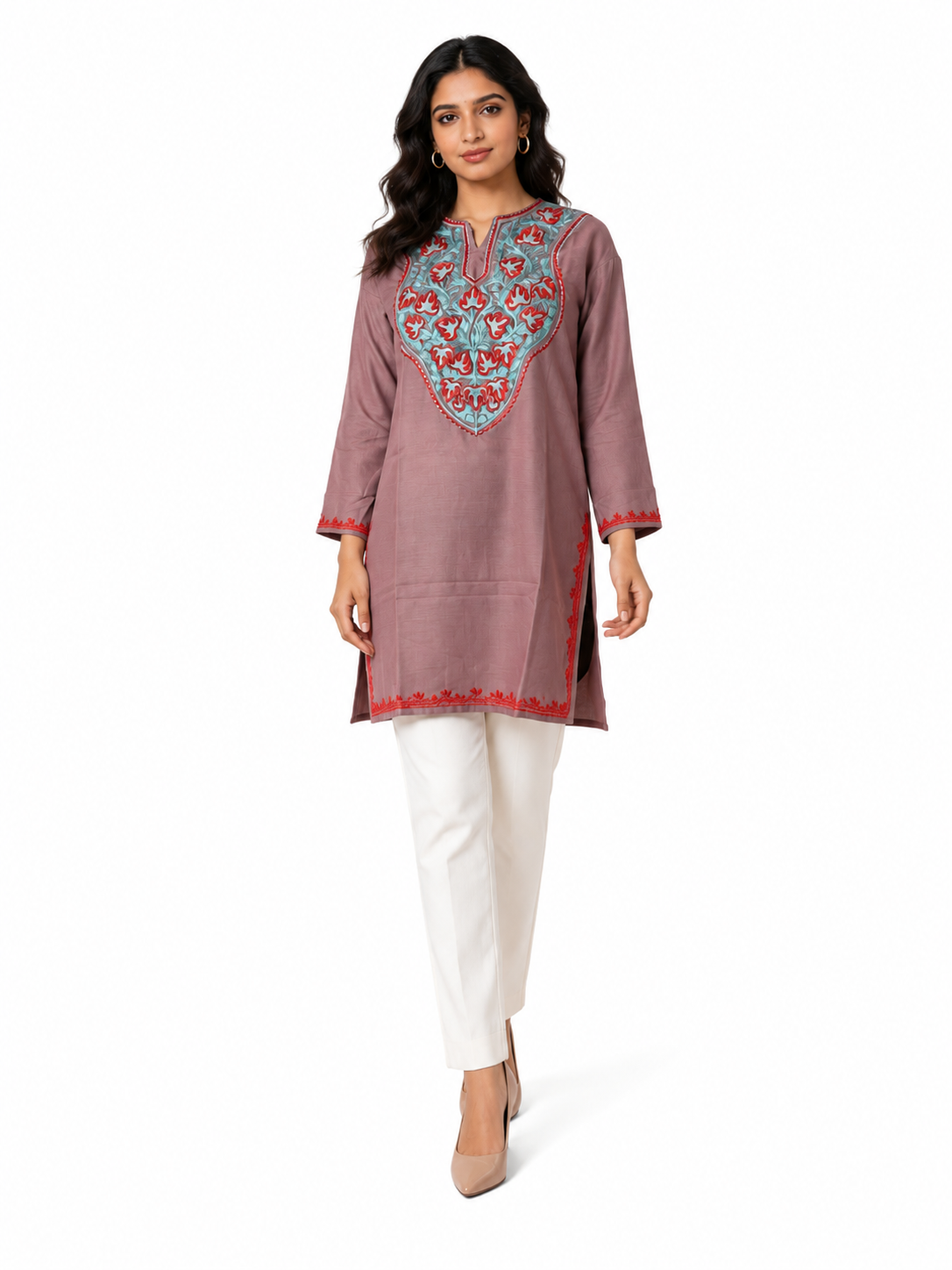 Noor : Aari embroidery summer kurti | Dark Purple